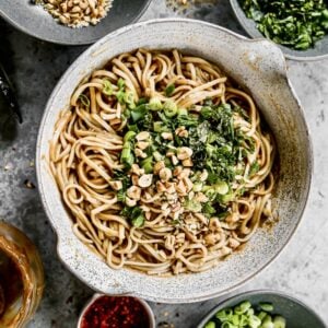 Homemade Peanut Noodles served in a bowl.