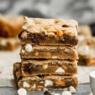 A stack of blondie brownie bars.