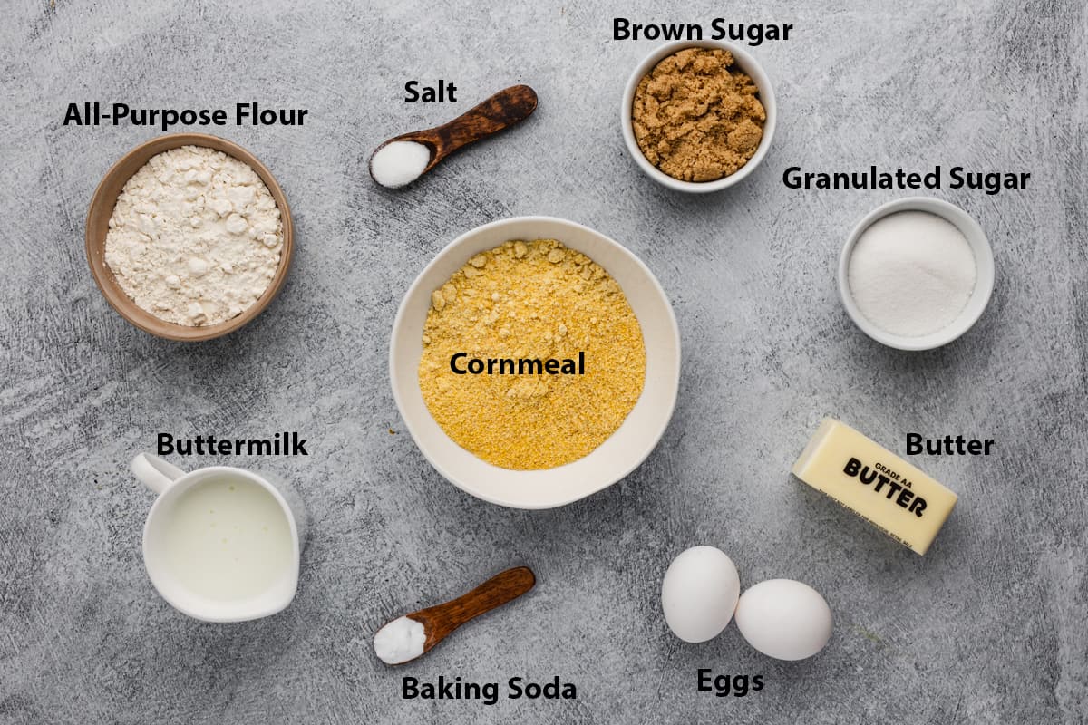 All of the ingredients needed to make easy Buttermilk Cornbread.