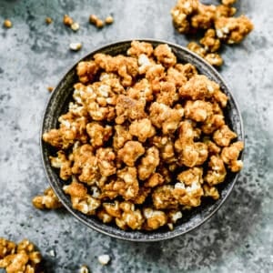 A bowl of homemade Caramel Popcorn, ready to enjoy!