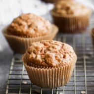 Carrot Muffins freshly baked, cooling on a wire rack.