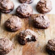 Chocolate Marshmallow Cookies on a cutting board.