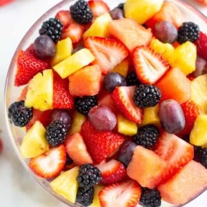 Fruit salad served in a bowl.