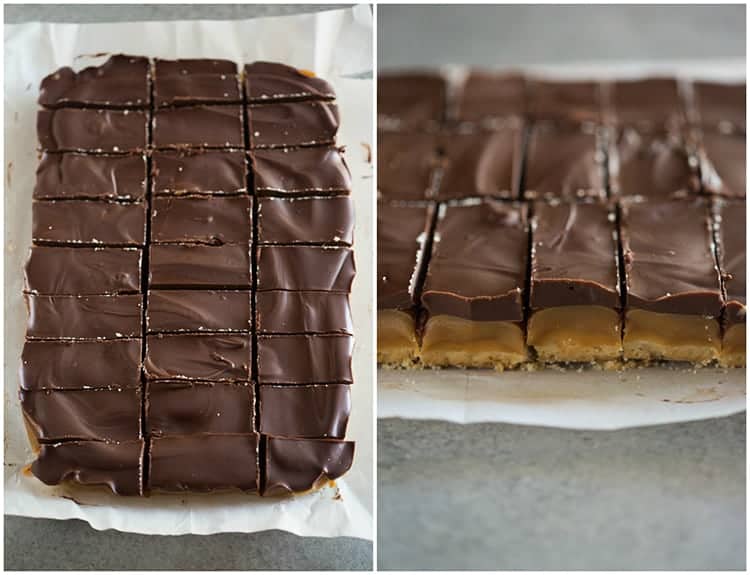 Twix bars cut into small rectangles.