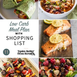 a collage of 5 dinners from low carb meal plan 11.