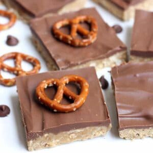 No Bake Peanut Butter Pretzel Bars on TastesBetterFromScratch.com