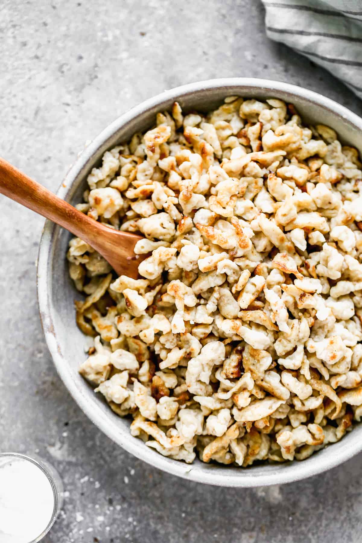 An easy Spaetzle recipe tossed in butter, ready to eat.