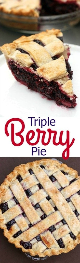 Triple Berry Pie is my FAVORITE Thanksgiving Pie, and it's super easy to make with fresh or frozen raspberries, blueberries and blackberries. | Tastes Better From Scratch